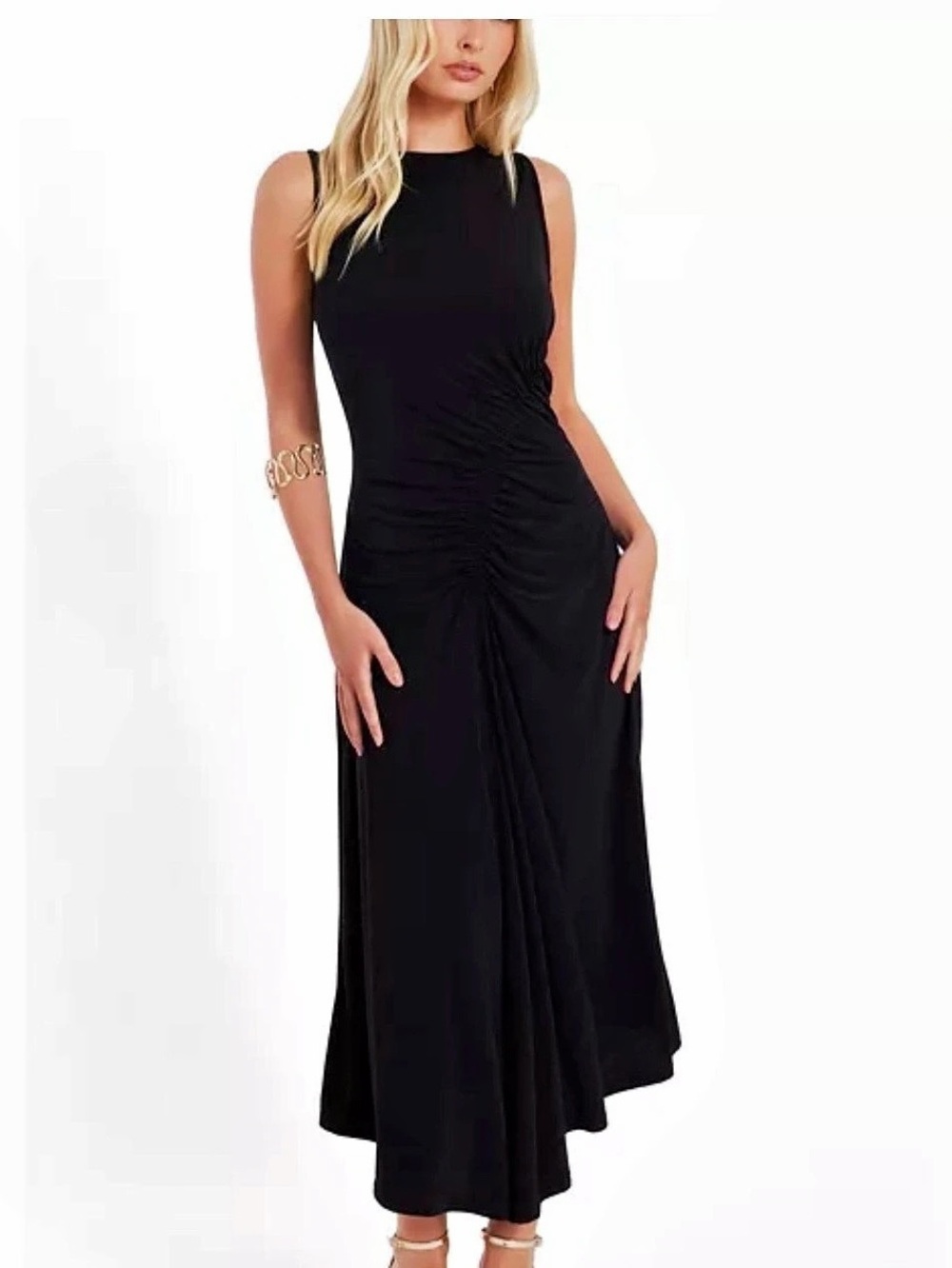 QUIZ Black Ruched Midi/Maxi Dress